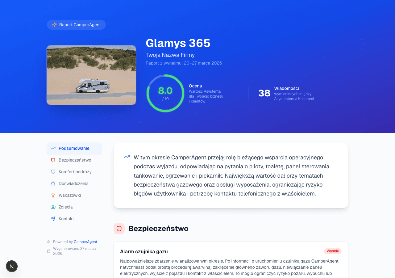 Po wynajmie widzisz, co działo się w trasie